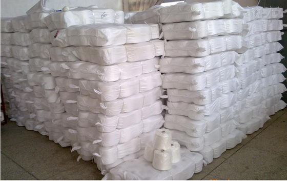 Putih mentah 20/2 40/2 100% Polyester Ring Spun Yarn Sewing Yarn
