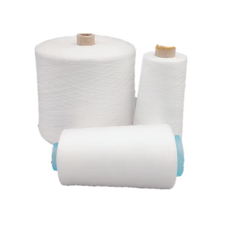 100 Spun Polyester Garment Raw White Knitting Weaving Ne 20S 30S 40S 42S 45S 60S Polyester Garment